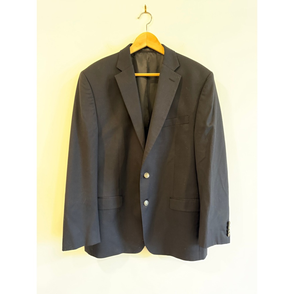 Michael Kors Mens Navy Blue Wool Blend Blazer Sport Coat Silver Crest Buttons 42